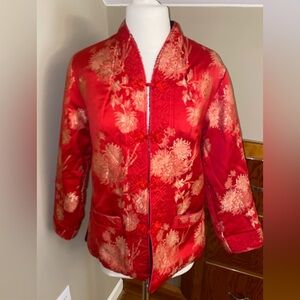 Super cool reversible jacket with Asian silk pattern and black fleece